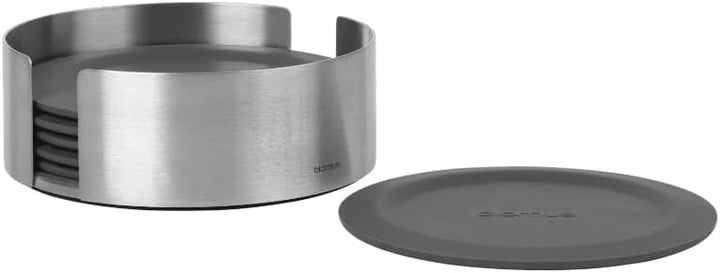 blomus -LARETO- Set aus 6 Silikon-Untersetzern, dunkler Grauton, inkl. Edelstahlhalter, Farbe Magnet