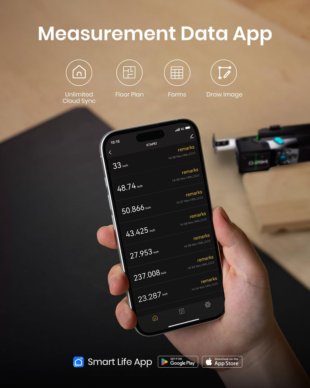 MiLESEEY XTape 1 Laser Entfernungsmesser 100m digitales Massband Lasermessgerät OLED Display und 1/N