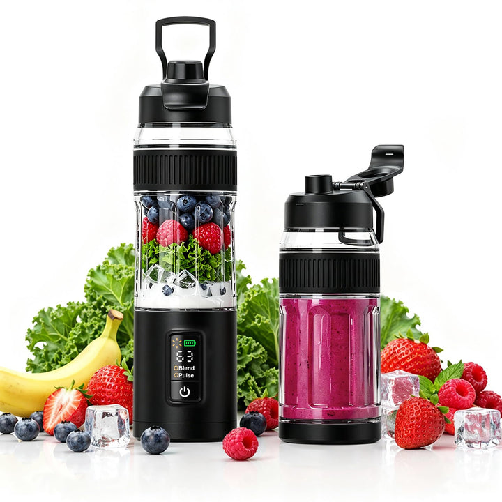 Tragbarer Mixer,600ml wiederaufladbar zerkleinert Eis&Obst,Kompakt | Mixbecher & auslaufsicherer Dec