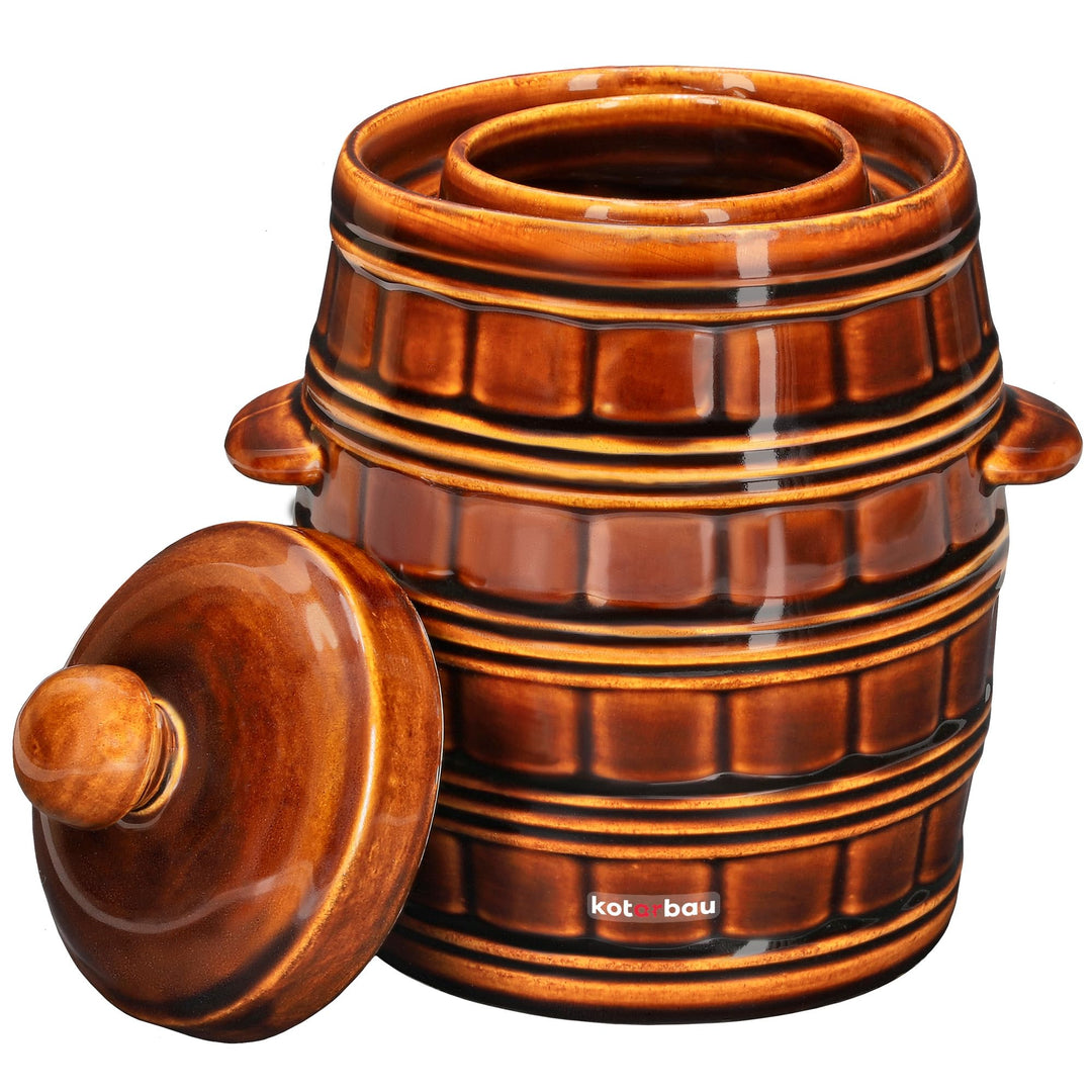 KOTARBAU® Gärtopf Steinguttopf 3,2 L Sauerkrauttopf Gurkentopf mit Deckel Einmachtopf Keramiktopf St