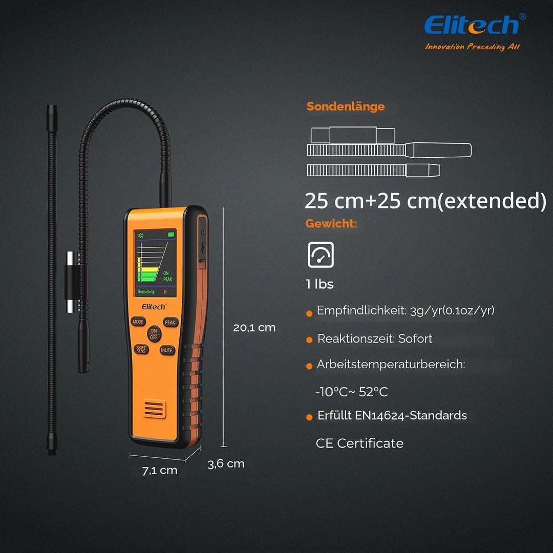 Elitech Kältemittelleckdetektor IR-200 2-in-1 Infrarot & Beheizte Diode Dual Sensor Hohe Empfindlich