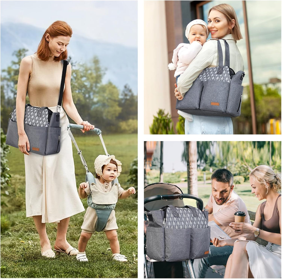 Lekebaby Baby Wickeltasche Bote gross mit Wickelunterlage für Reise, Grau, Grau