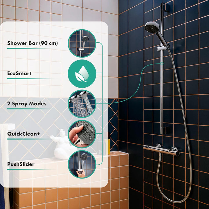 hansgrohe Activera Select S - Duschset mit Duschkopf wassersparend (EcoSmart, 2 Strahlarten), Duschs