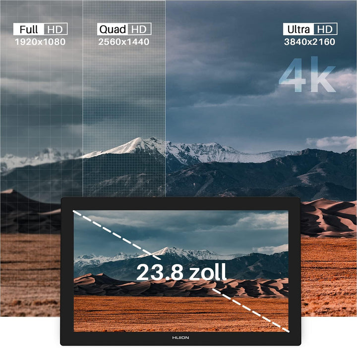 HUION Kamvas Pro 24 Grafiktablett mit Display, 4K UHD 23.8 Zoll Drawing Tablet Grafikmonitor mit 819