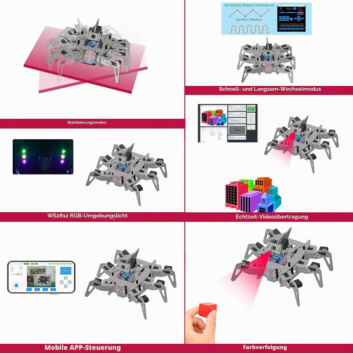 Adeept RaspClaws Hexapod Spider Robot Kit für Raspberry Pi 4/3 Modell B+/B, STEAM Crawling Robot, Op