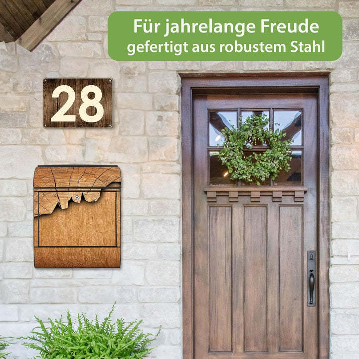 banjado® Design Briefkasten mit Motiv Holz 39x47x14cm &amp; 2 Schlüssel - Briefkasten Stahl schwarz mit