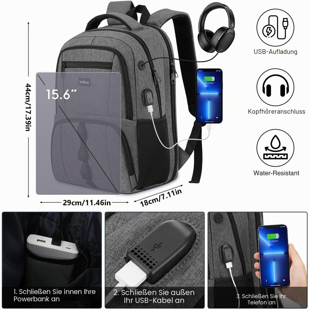 kadilong Schulrucksack Jungen Teenager Rucksack Herren für Uni Arbeit Studium Arbeit,15.6 Zoll Lapto