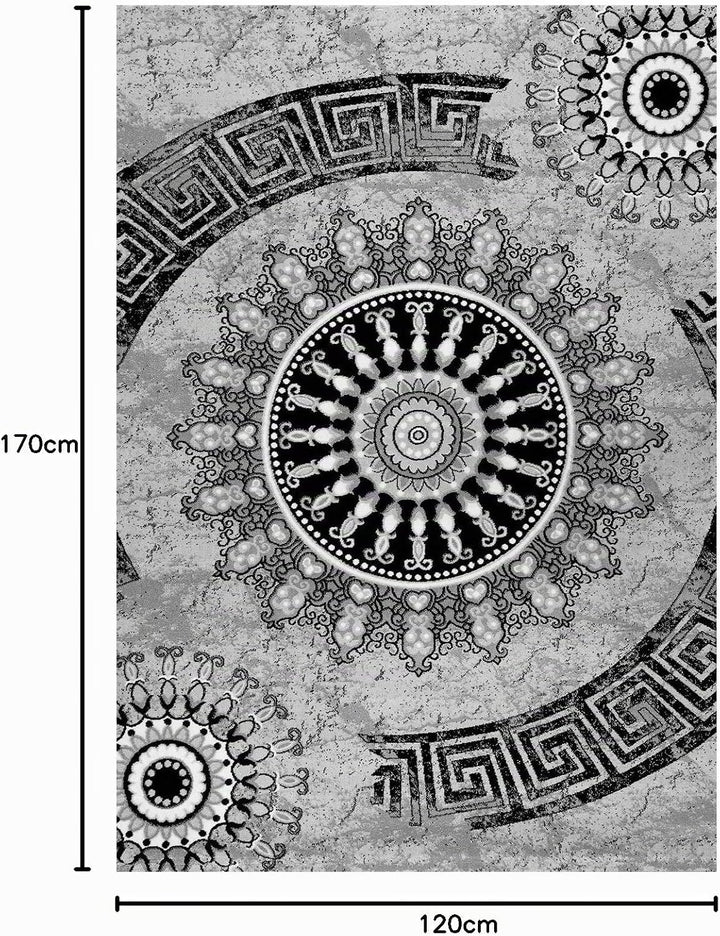 VIMODA Teppich kurzflor Klassisch Orient Design Vintage Mandala Dunkelbraun Grau Anthrazit, für Wohn