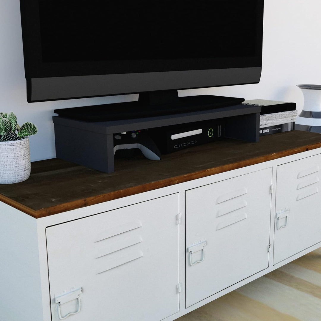 Henor Monitorständer TV-Bildschirmerhöhung in FSC® Holz 62 x 26.5 x 12 cm. Unterstützt 50 kg Graphit