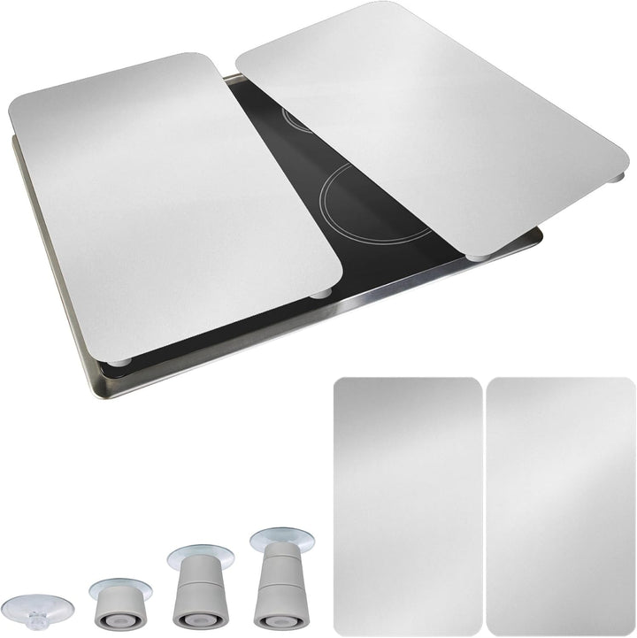 WENKO Herdabdeckplatte Universal Silber, 2er Set Herdabdeckung für alle Herdarten, Gehärtetes Glas,
