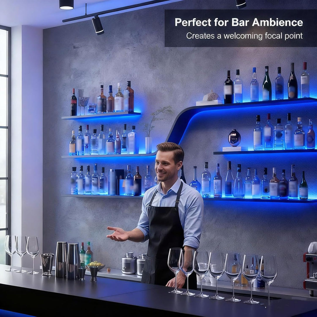 150cm Wand Weinregal mit LED Beleuchtung, Moderne geschwungene schwebende Bar Regal, Wandmontage Win