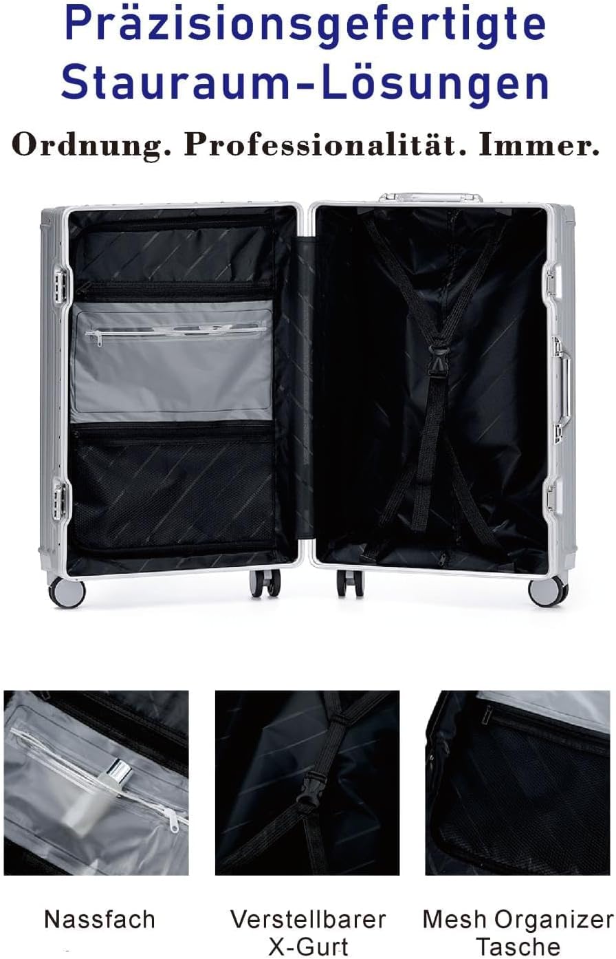 Aoliwei Mittelgrosser Koffer M 67cm - Alurahmen Hartschalenkoffer aus 100% Polycarbonat, ca. 65L - P