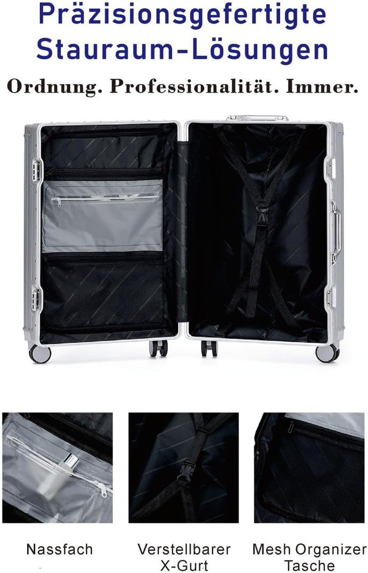Aoliwei Mittelgrosser Koffer M 67cm - Alurahmen Hartschalenkoffer aus 100% Polycarbonat, ca. 65L - P