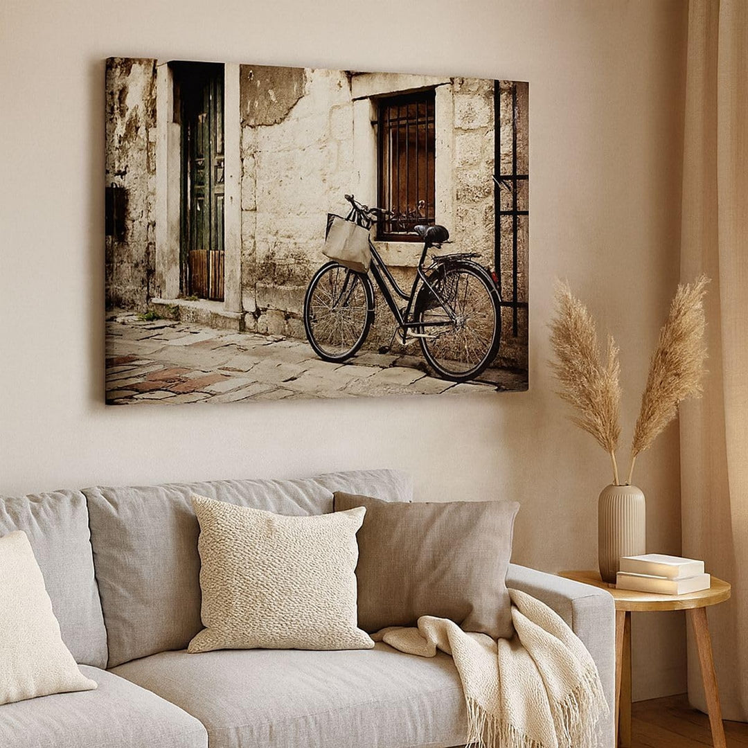 Bilder auf Leinwand 100x70cm Leinwandbild Strasse Fahrrad Stadt Ruinen Gross Wanddeko Bild Schlafzim