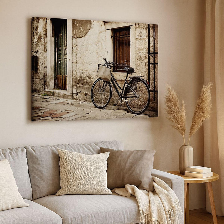 Bilder auf Leinwand 100x70cm Leinwandbild Strasse Fahrrad Stadt Ruinen Gross Wanddeko Bild Schlafzim