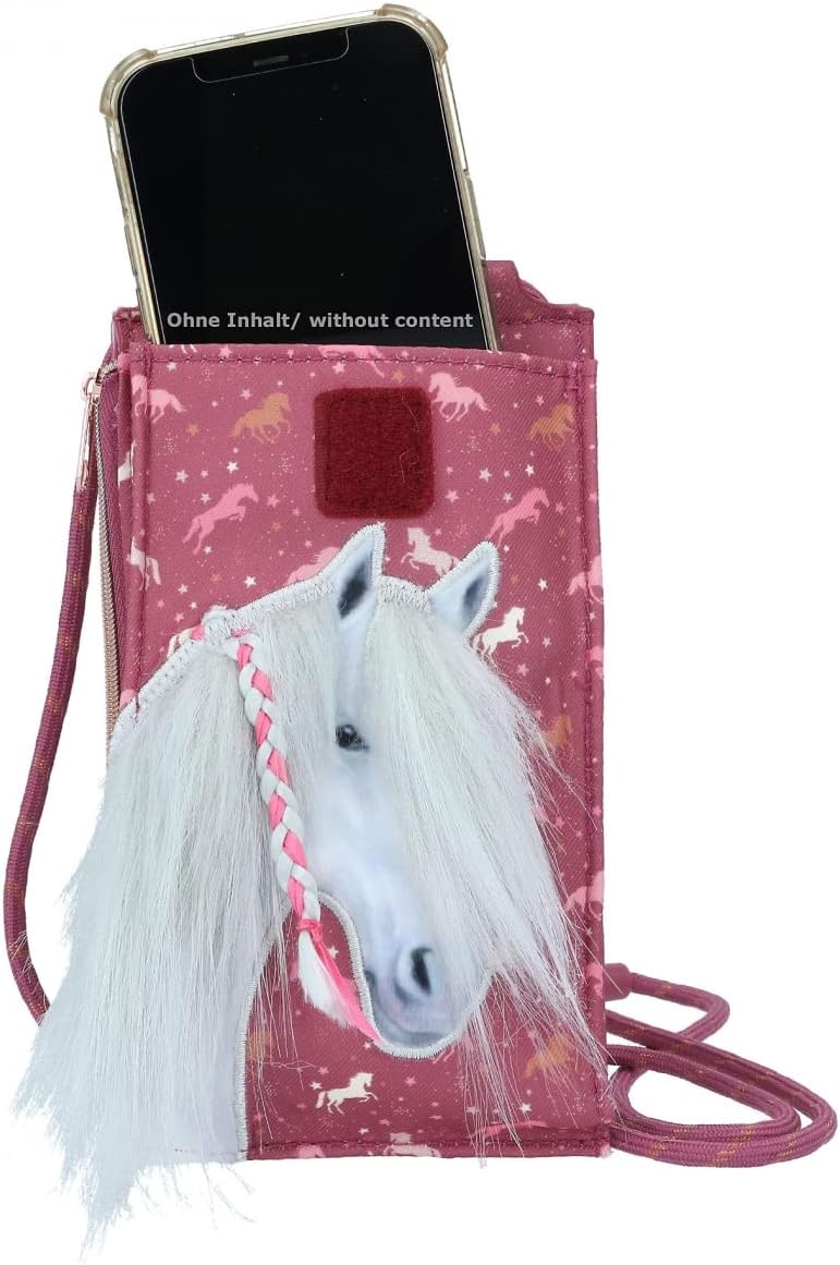 Depesche 11987 Miss Melody Wild Horses - Handytasche zum Umhängen in Bordeaux mit Pferde-Motiv und -