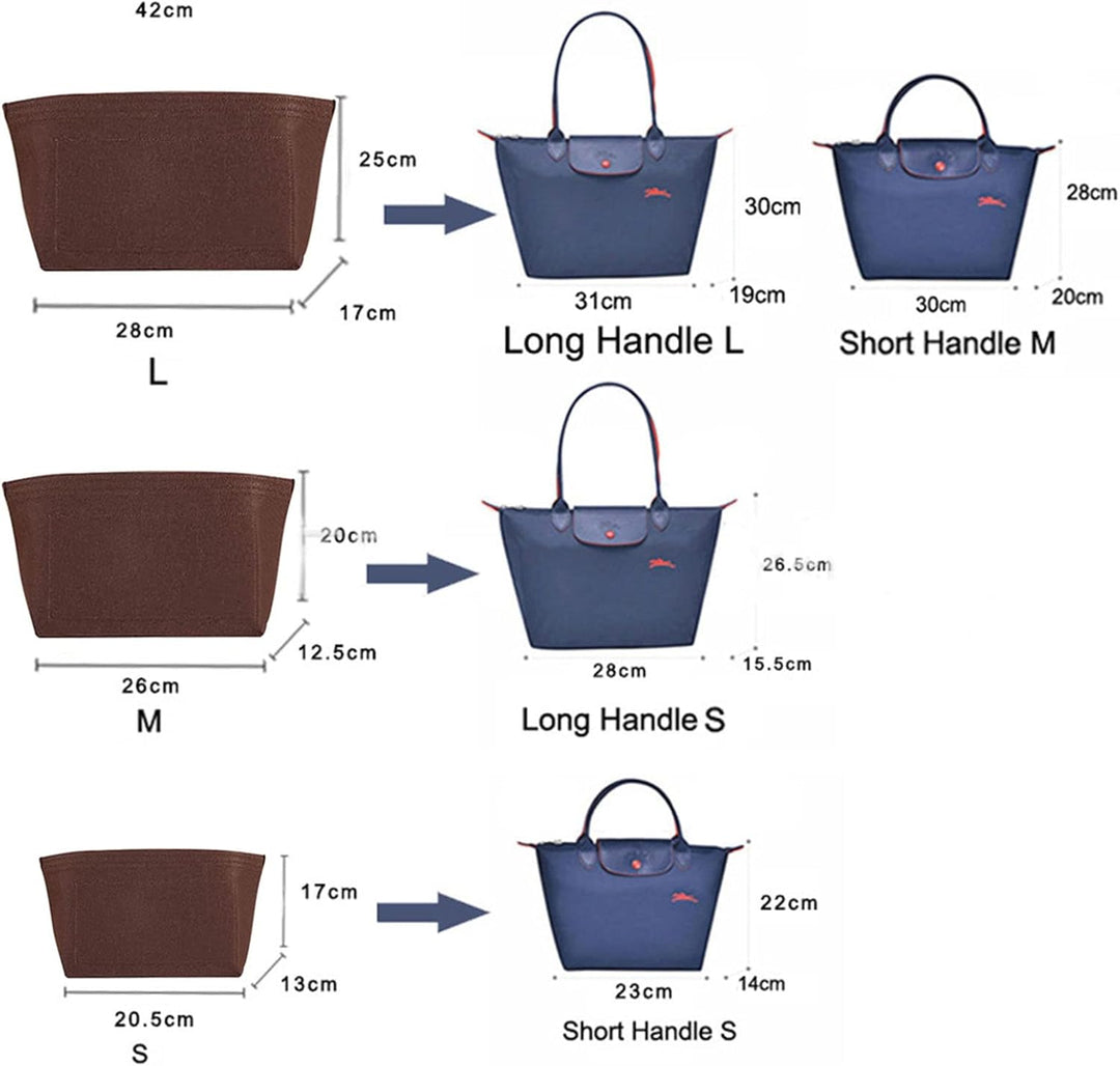 1028pink-M AG Tragetasche für Longchamp Le Pliage, grosse Tragetasche, Filz, Geldbörse, Reissverschl