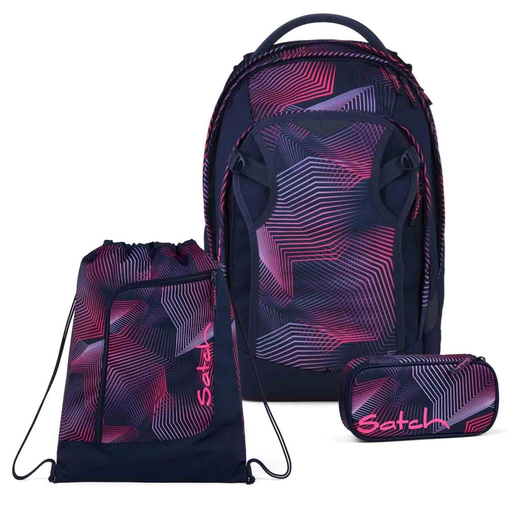 Satch Match Plus Schulrucksack Set 3tlg. inkl. Schlamperbox und Sportbeutel (Seismic PinK), Seismic