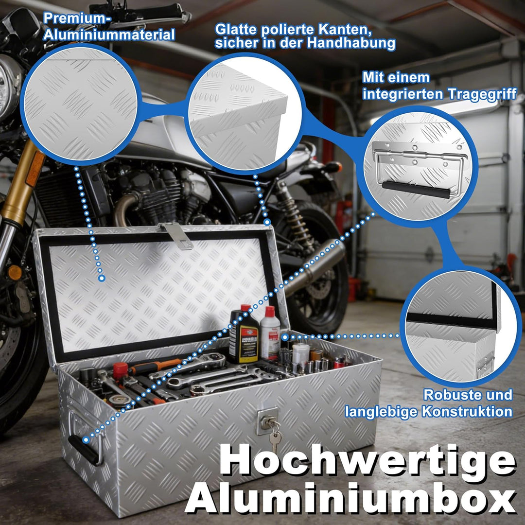 Aluminium WerkzeugkisteAlubox Aluminiumkiste Transportbox Deichselbox Für PKW Anhänger Mit Verriegel