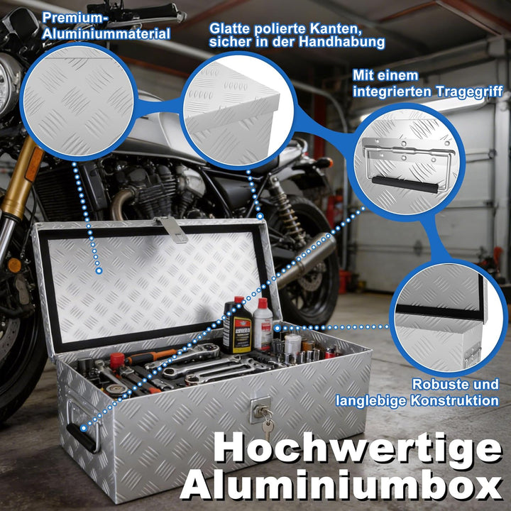 Aluminium WerkzeugkisteAlubox Aluminiumkiste Transportbox Deichselbox Für PKW Anhänger Mit Verriegel
