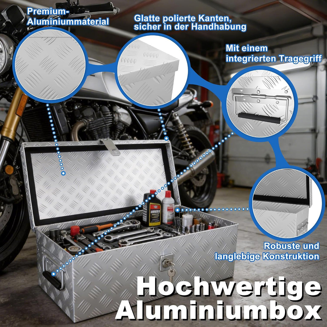 Froadp Aluminium Kiste mit Deckel, 600x260x200 mm Alubox Werkzeugkiste abschliessbar, wasserdichte A