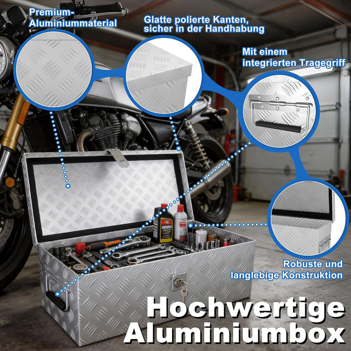 Froadp Aluminium Kiste mit Deckel, 600x260x200 mm Alubox Werkzeugkiste abschliessbar, wasserdichte A