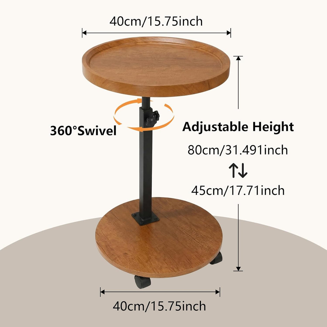 Beistelltisch, höhenverstellbar, um 360° drehbar, Nachttische mit Rollen für Sofa, Schlafzimmer, Bür