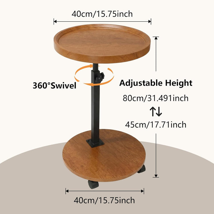 Beistelltisch, höhenverstellbar, um 360° drehbar, Nachttische mit Rollen für Sofa, Schlafzimmer, Bür