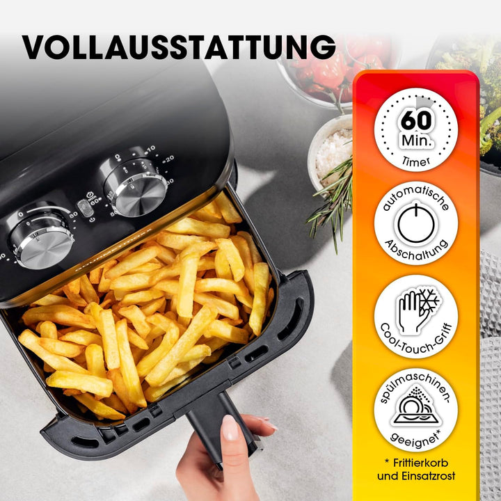 GOURMETmaxx Heissluftfritteuse 4 L | Airfryer mit Timerfunktion & Edelstahl Heizelement | praktische