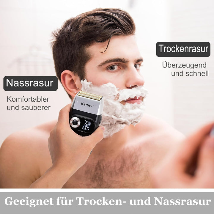 KEMEI Folienrasierer für Männer Elektrischer Rasierer mit Kahlrasur Schnurlose Elektrorasierer mit L