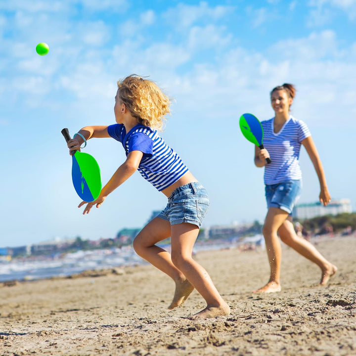 U&C Planet Beachball Set Paddle Ball Spiel Strandschlägerset aus Holz Schläger Spiel für Kinder&Fami
