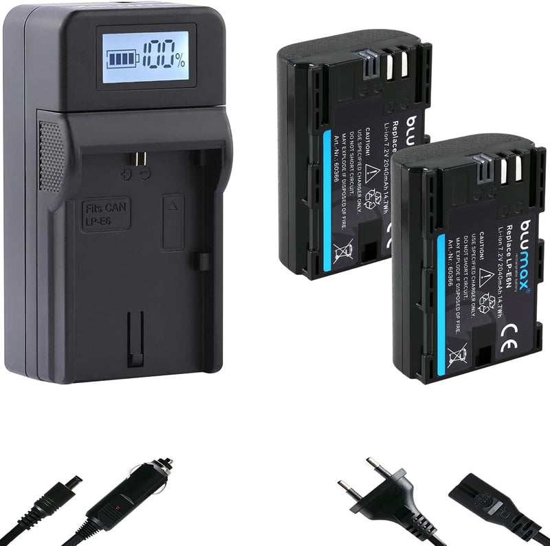 Blumax Gold Edition 2 x Akku kompatibel mit Canon LP-E6N - 2040mAh + Turbo-Ladegerät | EOS R RA R5 R