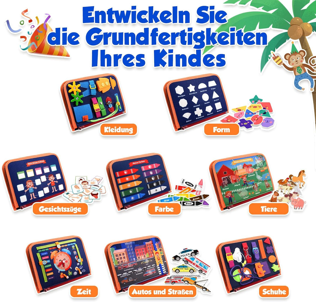 ZOOI Busy Board Montessori Spielzeug ab 1 Jahr, Busy Book Quiet Book Kinderspielzeug ab 1 2 3 4 Jahr