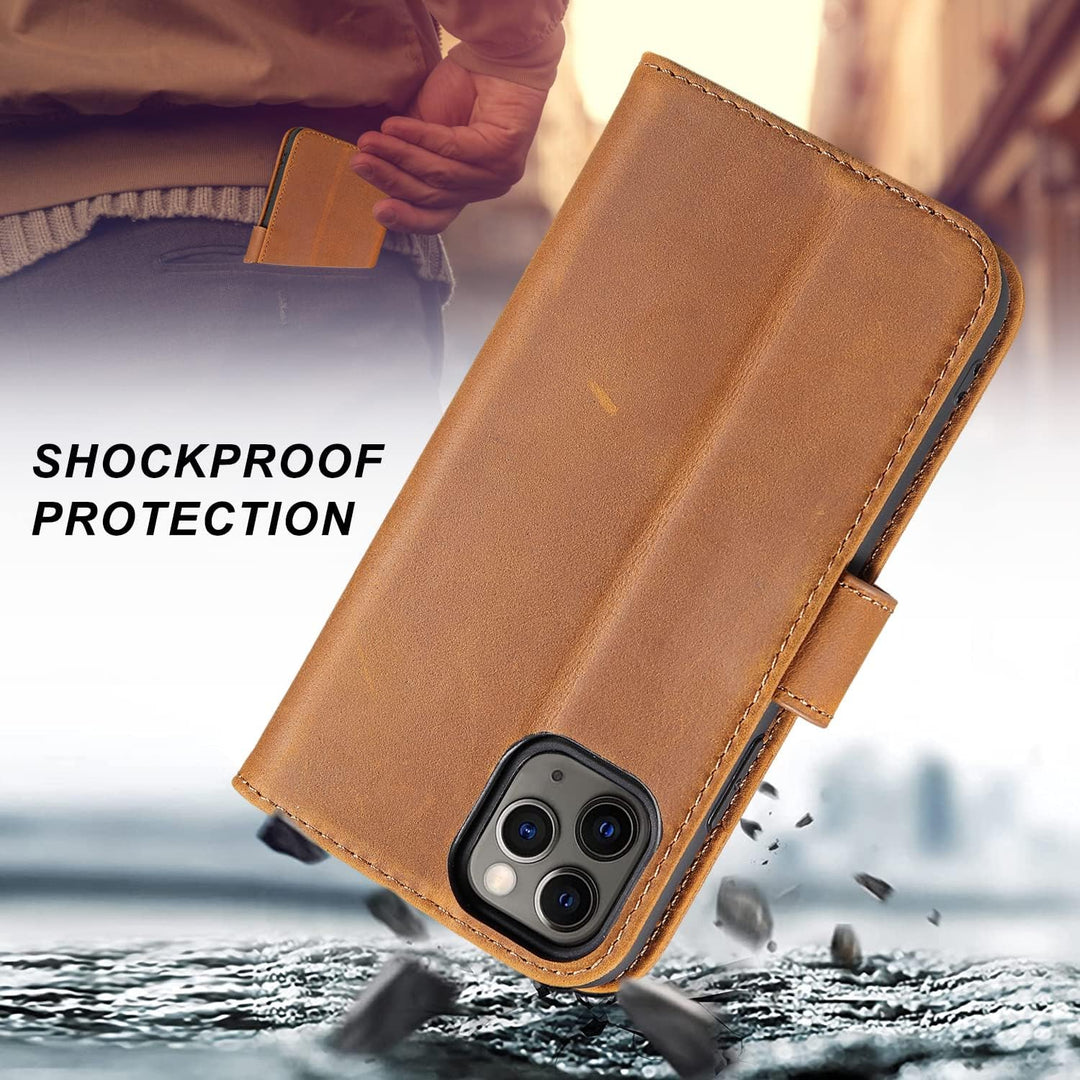 LENSUN Echtleder Hülle für iPhone 11 Pro, Handyhülle [Echtes Leder][Magnetverschluss][RFID Schutz] H