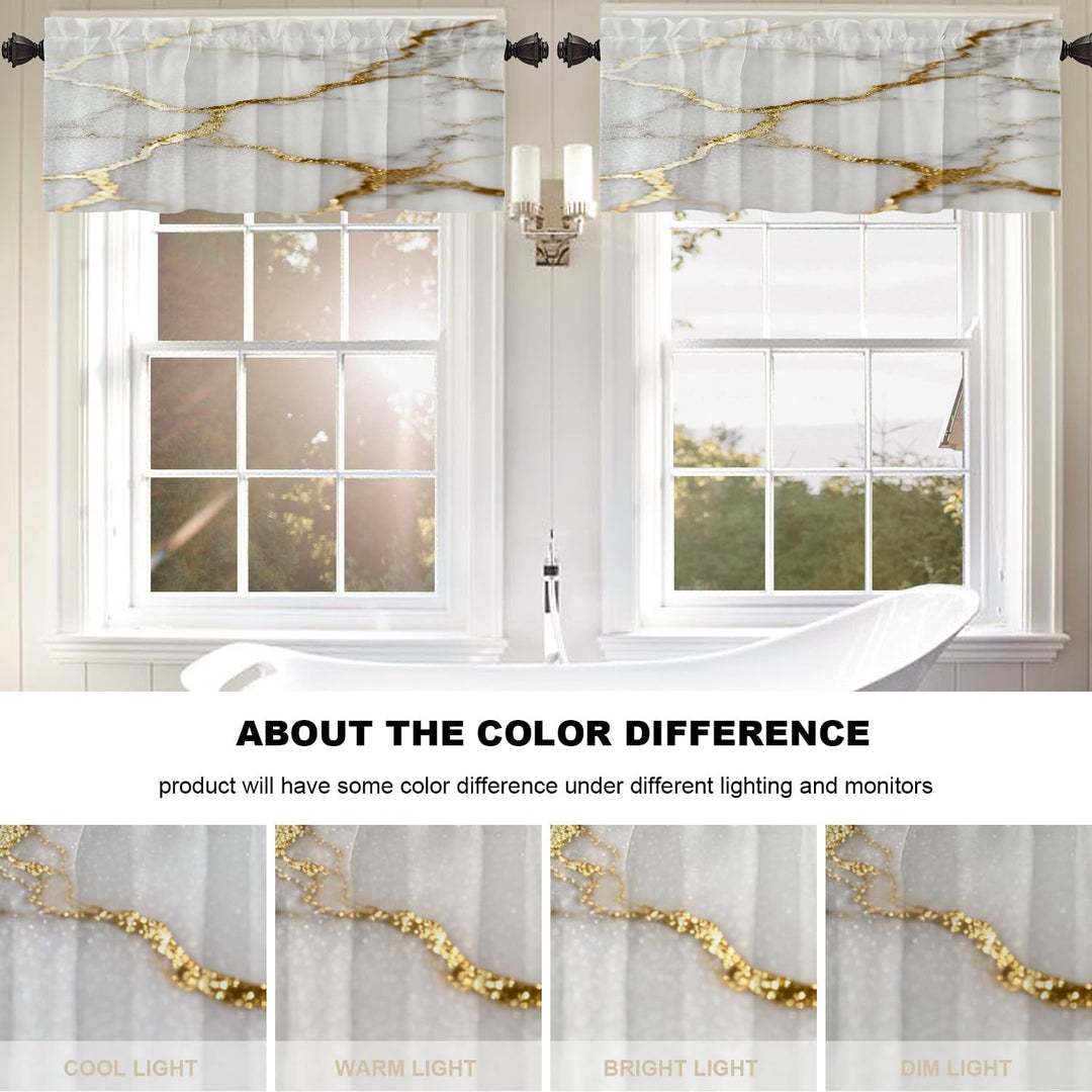 Delicate White Marble Kitchen Valances for Windows,Marble with White Golden Texture Blackout Valance