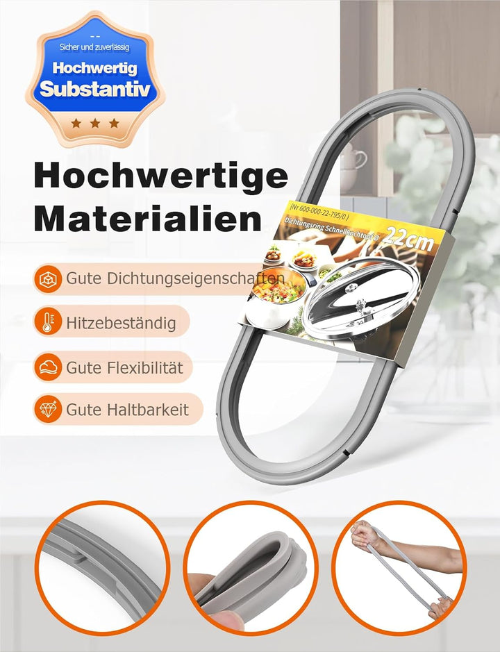 Mellbree 22 cm Dichtungsring für Fissler | 600-000-22-795/0 - Ersatz Dichtung für Fissler Vitaquick,