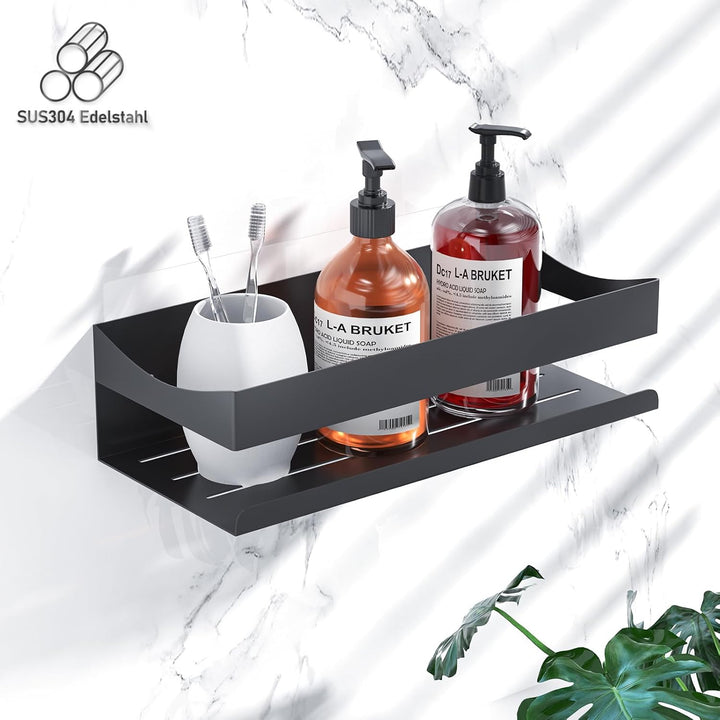 Duschablage ohne Bohren, Badezimmer Regal Schwarz, Duschregal Rostfreier Edelstahl Regal Shampoo Hal