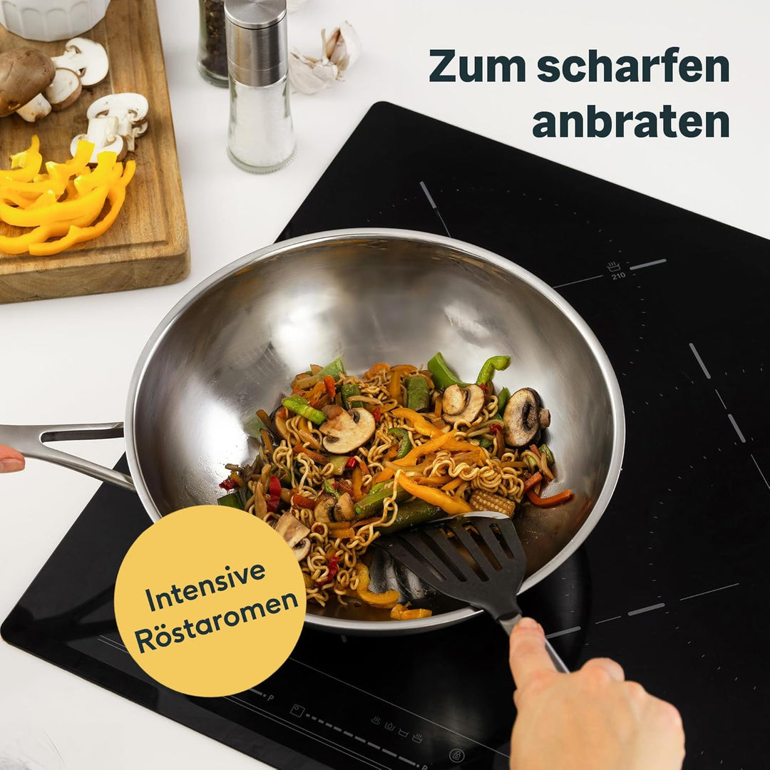 SILBERTHAL Wokpfanne Unbeschichtet Induktion 28 cm - Edelstahl Wok zum Frittieren und Braten- Für al