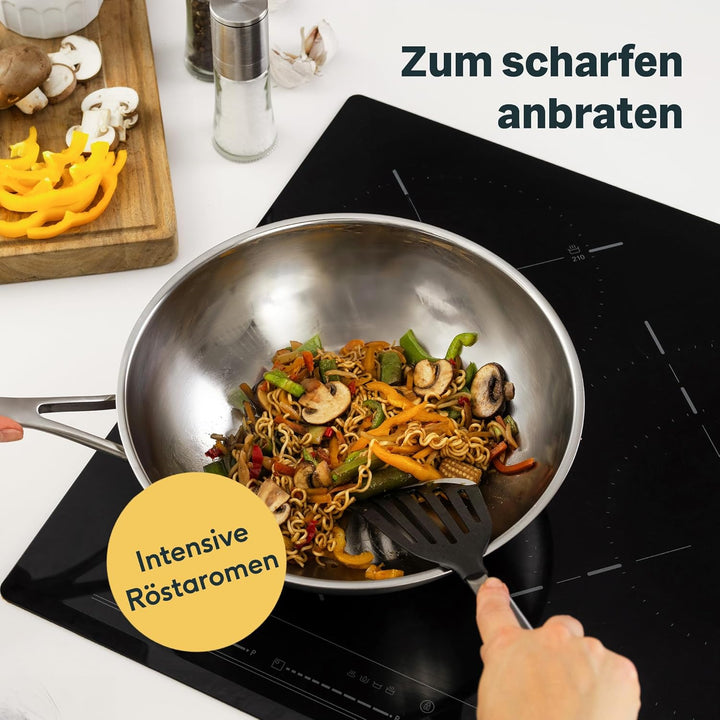 SILBERTHAL Wokpfanne Unbeschichtet Induktion 28 cm - Edelstahl Wok zum Frittieren und Braten- Für al