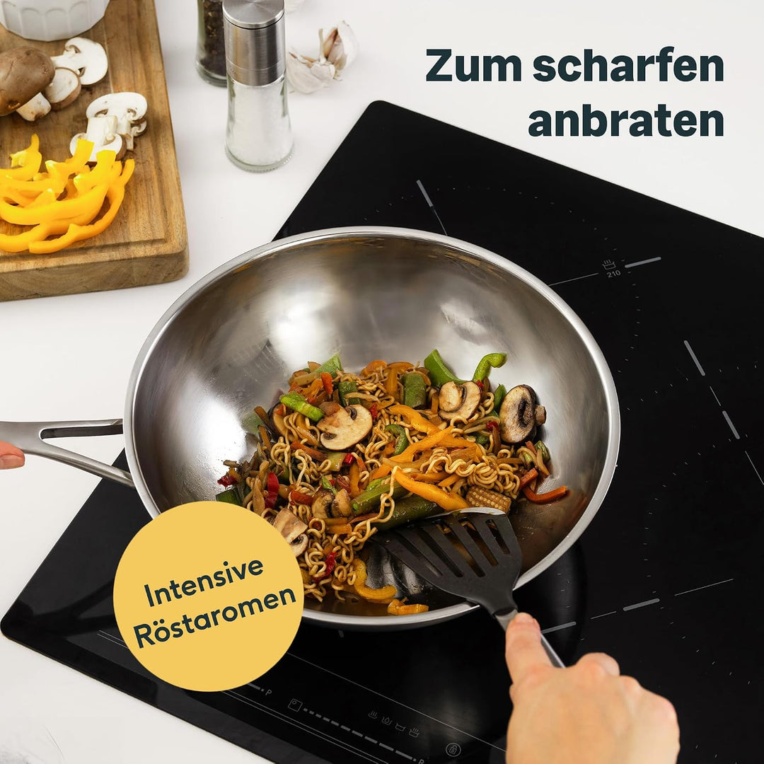 SILBERTHAL Edelstahl Wok Unbeschichtet 28 cm Deckel PFOS &amp; PFOA &amp; PTFE frei