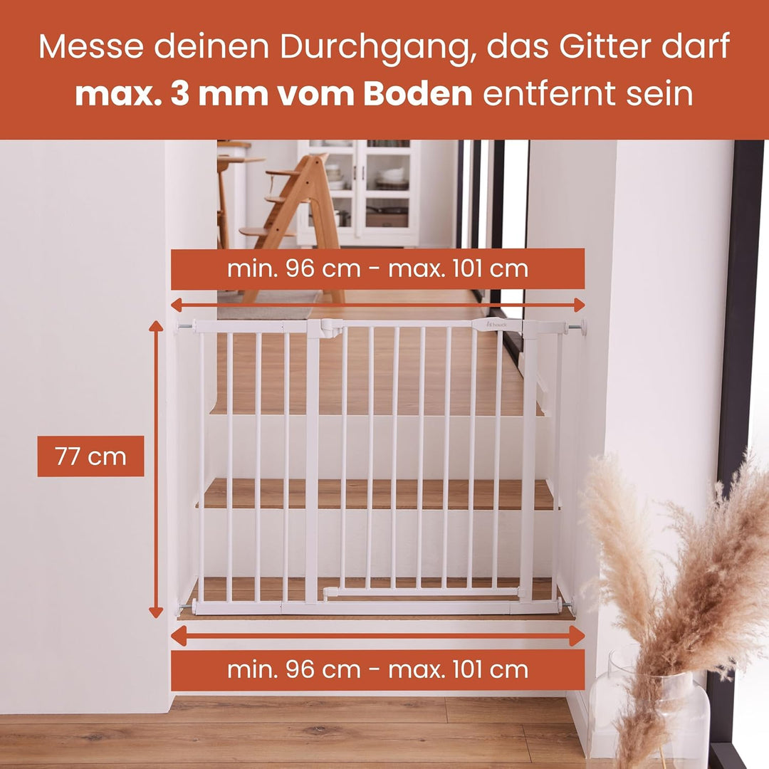 Hauck Clear Step Autoclose 2 + 21cm Verlängerung, Weiss - Kinderschutzgitter Hundegitter Verstellbar