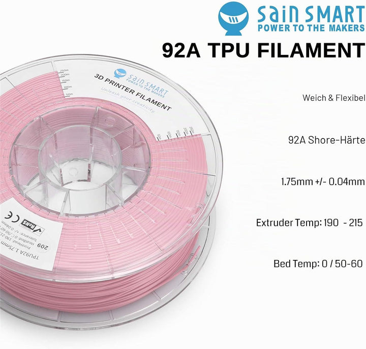 SainSmart TPU 1,75 mm 92A flexibles TPU-3D-Drucker-Filament, Massgenauigkeit +/- 0,04 mm, 1 kg Spule