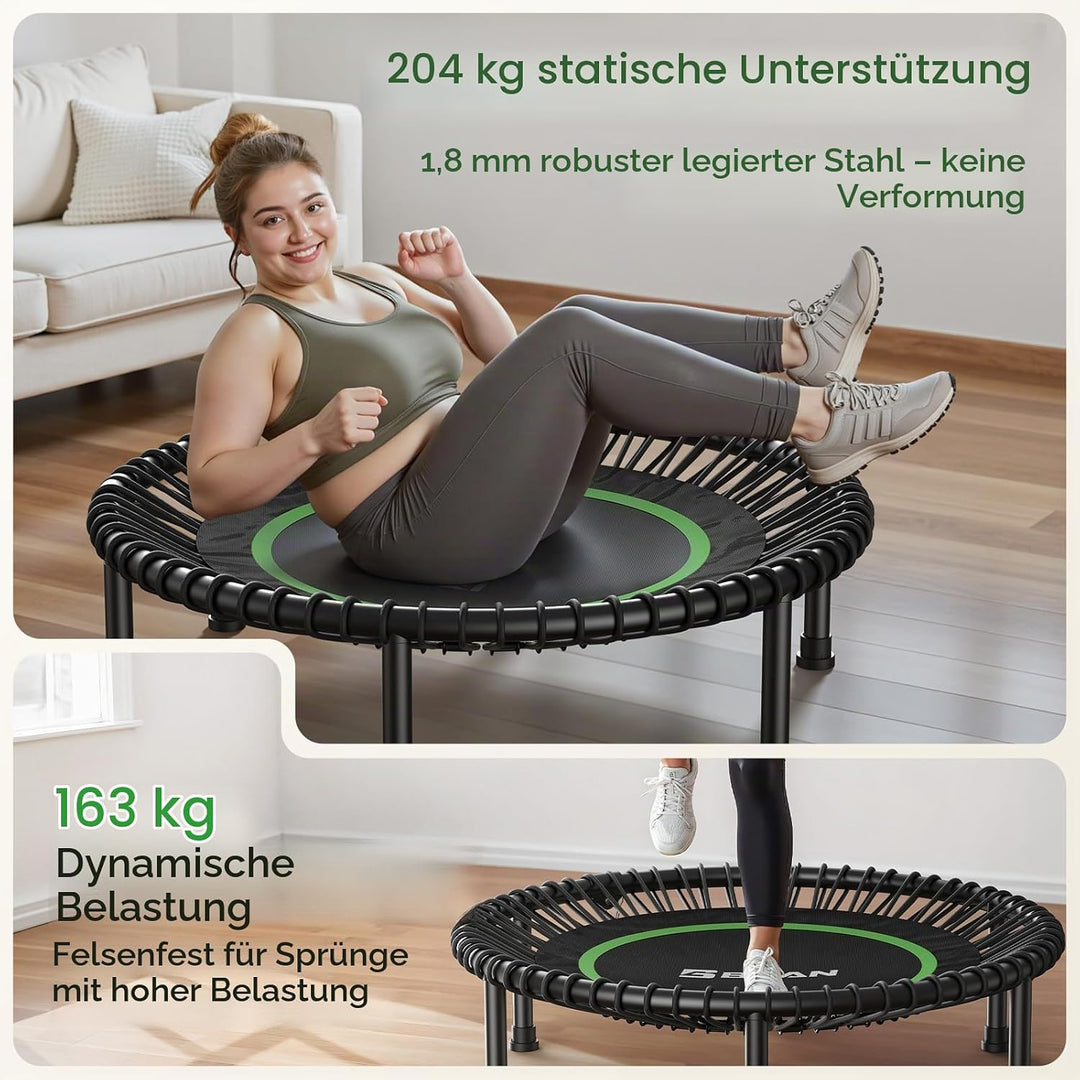 BCAN 204 kg Faltbares Mini-Trampolin, 102 cm Fitness-Trampolin für Erwachsene mit robusten Gummiseil