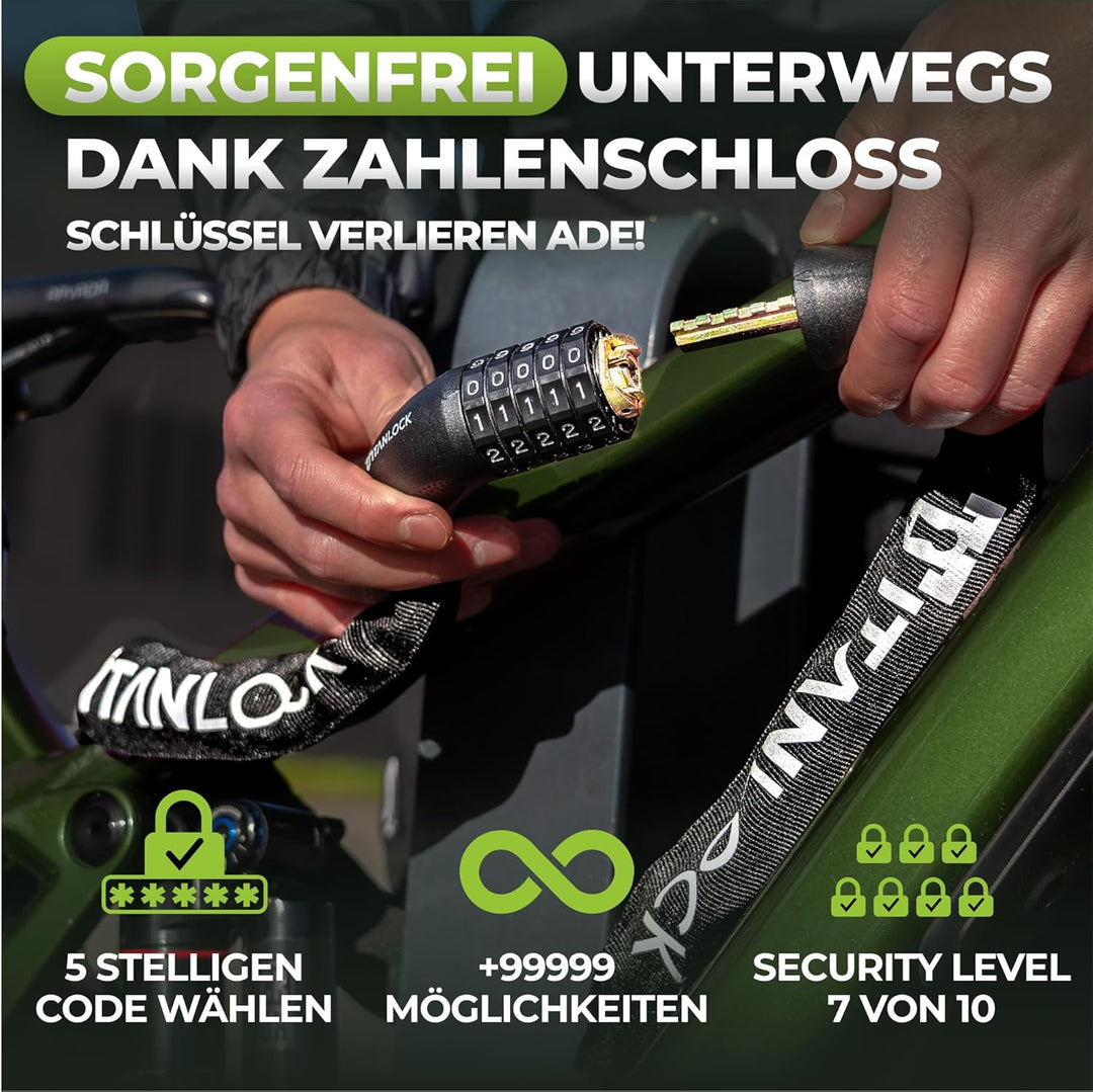 Fahrradschloss Kettenschloss Diebstahlsicher [REFLEKTIEREND] + Leichter Transport Rostfrei Sicherhei