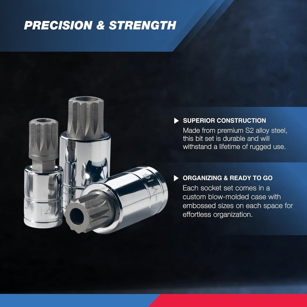 Neiko® 10056 A XZN dreifache quadratisch Bit Stecknuss Vielzahn Set, S2-Stahl | 10-teilig