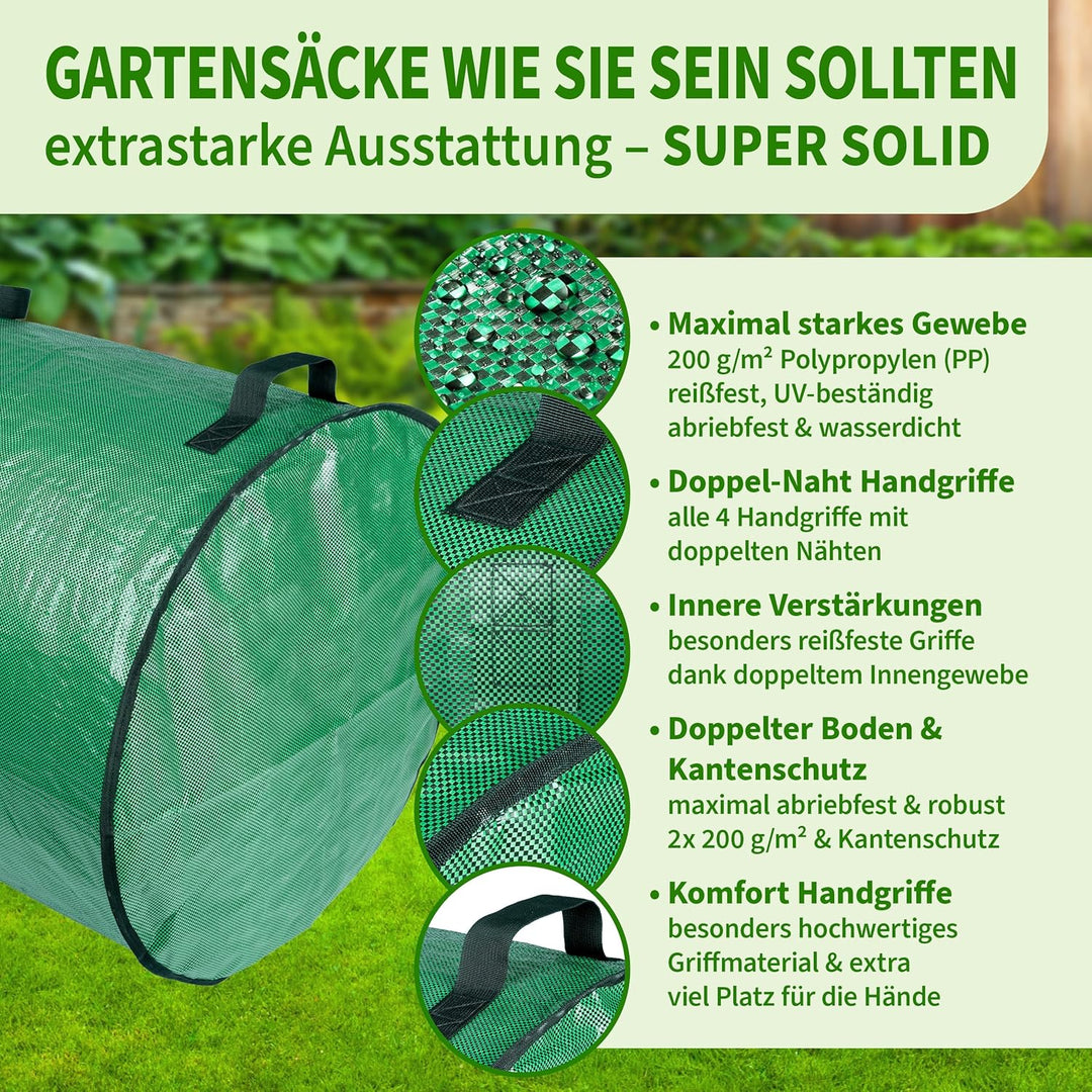 TTL Garden 3x 272L SUPER SOLID Gartensack grün - DOPPELTER BODEN 2x200 gsm extra stabil & reissfest