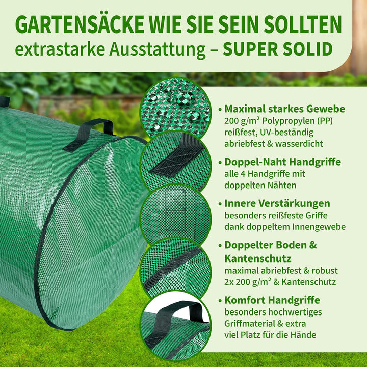 TTL Garden 3x 272L SUPER SOLID Gartensack grün - DOPPELTER BODEN 2x200 gsm extra stabil & reissfest