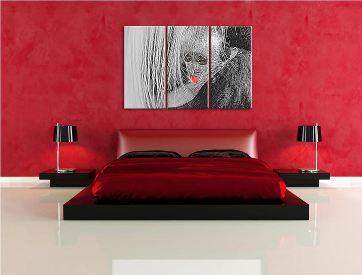 bildschönes Colobus-Äffchen schwarz/weiss Deluxe 3-Teiler Leinwandbild 120x80 Bild auf Leinwand, XXL