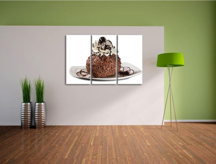 Super schokoladiges Eis als 3-Teiler Leinwandbild 120x80 Bild auf Leinwand, XXL riesige Bilder ferti