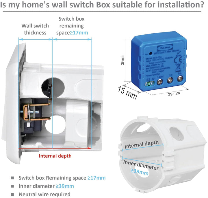 Mini Fai-da-te Smart Switch Kleingehäuse, WiFi-Fernbedienung, Schalter für den Aussenbereich, funkti